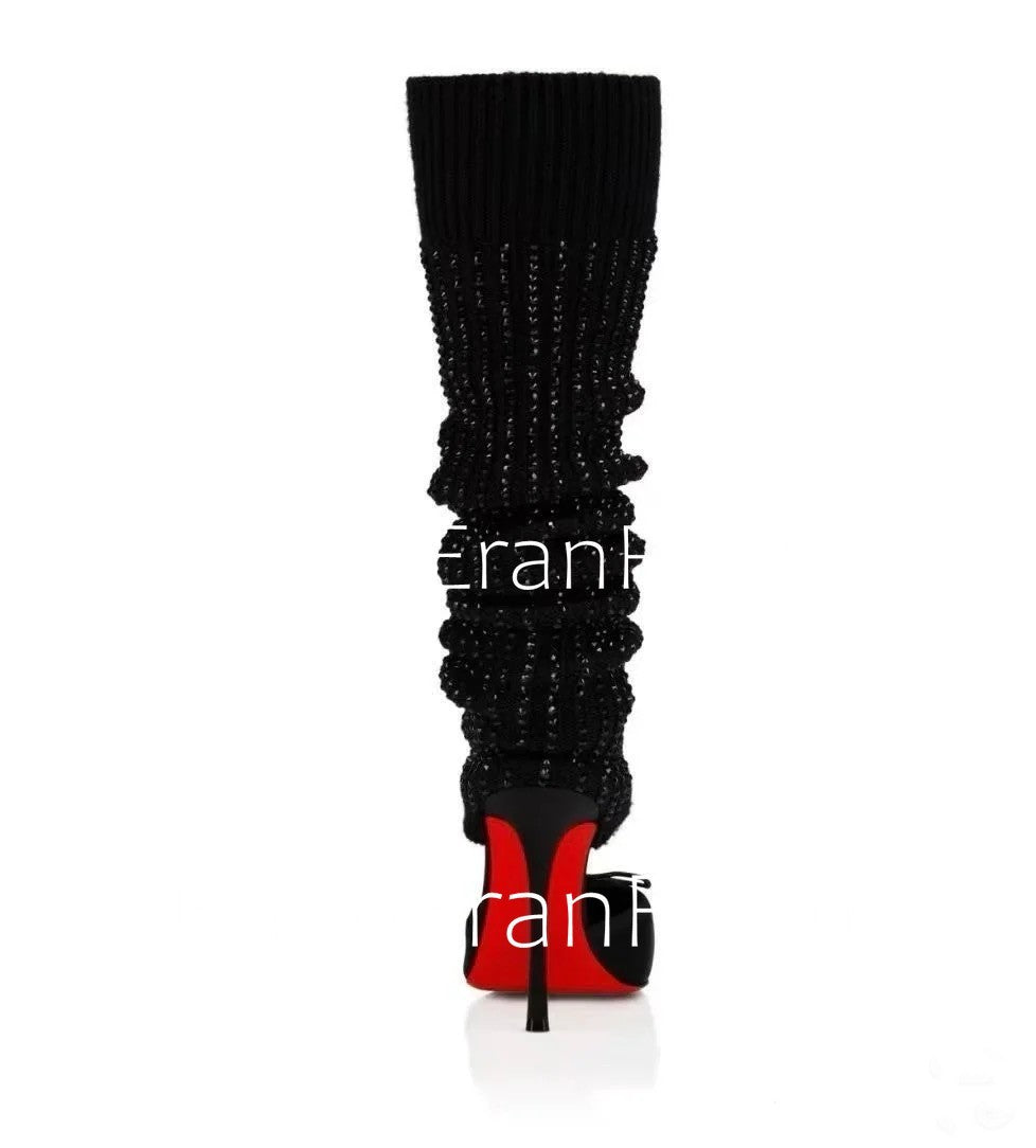 2025 Spring/Summer New Ballet High Heels Fashion Stretch Stockings Hot Diamond Women's 34-46 Large High Heels Sandals