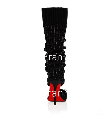 2025 Spring/Summer New Ballet High Heels Fashion Stretch Stockings Hot Diamond Women's 34-46 Large High Heels Sandals