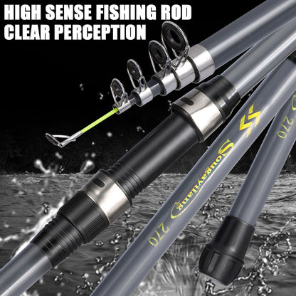 Vara de Pesca Sougayilang Carbon 2.1-3.0m Vara de Pesca Telescópica Vara de Arremesso Portátil para Pesca de Lazer Pesca em Água Salgada