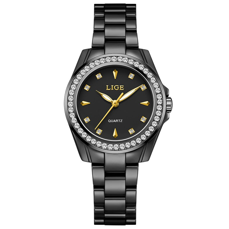 LIGE Fashion Elegant Watch for Women Ceramics Strap Diamond wristwatch Luxury Ladies Bracelet Quartz Watches Gifts Reloj Mujer