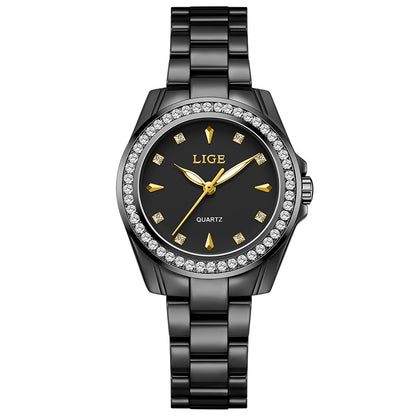 LIGE Fashion Elegant Watch for Women Ceramics Strap Diamond wristwatch Luxury Ladies Bracelet Quartz Watches Gifts Reloj Mujer