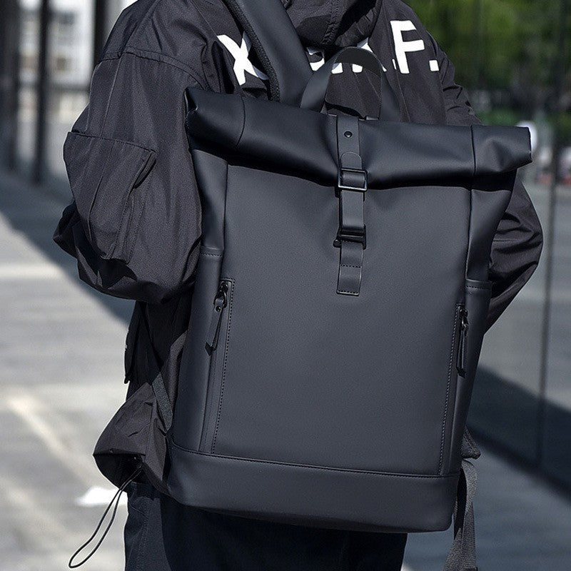 Black Fashion Roll Top Computer Bag Laptop Travel Business Waterproof Large Capacity Backpack Teenager School Bag ?? Mochila