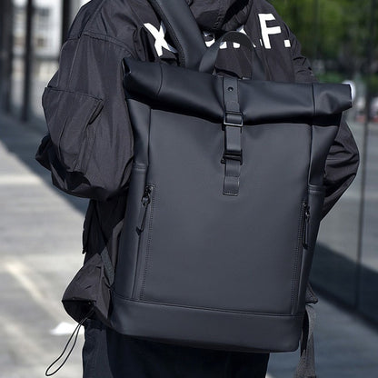 Black Fashion Roll Top Computer Bag Laptop Travel Business Waterproof Large Capacity Backpack Teenager School Bag ?? Mochila