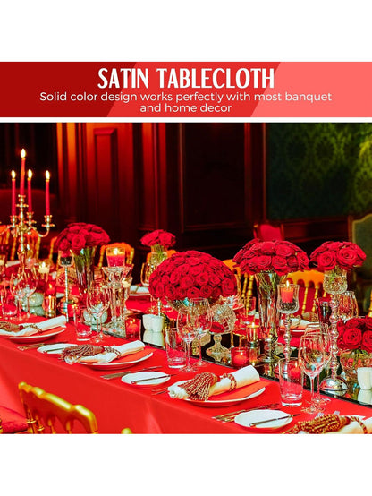1pc Red satin tablecloth Birthday wedding banquet restaurant festive party served with dining table cover