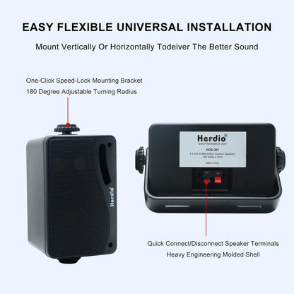Caixas de Som Passivas Externas Herdio 3.5'' com Fio e à Prova D'água 200W, 3 Vias, Montáveis na Parede, Premium, Para Pátio, Barco Náutico