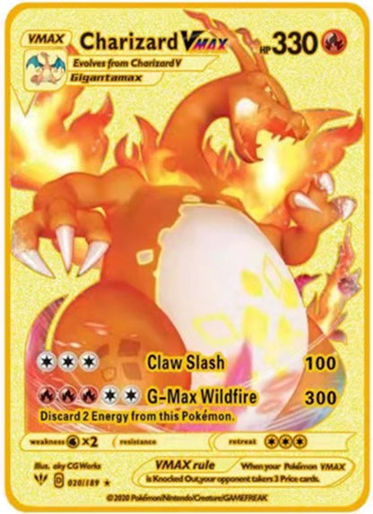 Pokemon English Metal Card Anime Pikachu Charizard Mewtwo Blastoise  Vmax Shiny Letters Game Collection Card Kids Toy Gifts