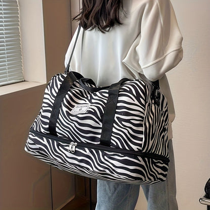 Spacious & Durable Women's Carry-On Travel Bag with Animal Print Nylon Large Capacity Sports Gym Bag  Weekend Overnight Bag