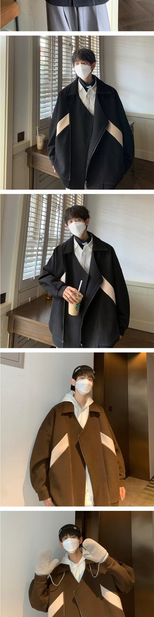 Commuting style Harajuku Cropped Overcoat Vintage British Style Men's Autumn Winter High Street Fashion Style Jacket Fashion