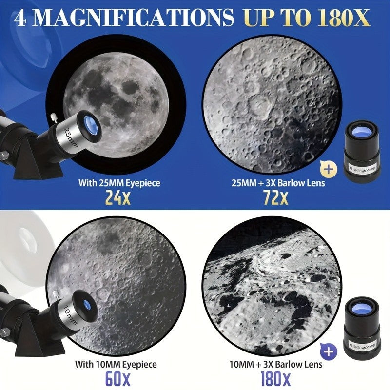 Telescópio Astronômico Profissional BORWOLF 80600 180X Monocular 80MM de Grande Abertura para Observação de Estrelas, Pássaros, Lua e Nebulosas