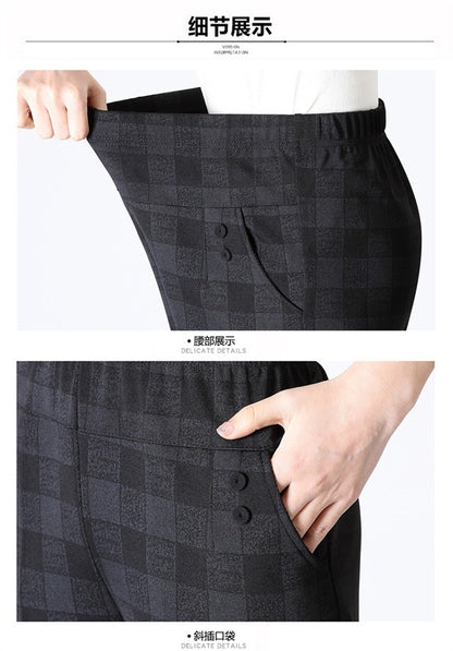 6XL 7XL 8XL Middle-aged Elderly Women's Trousers Spring Autumn Elastic High Waist Straight Pants Mother Winter Warm Fleece Pants
