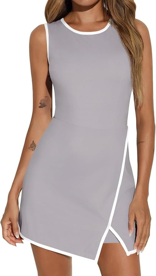 Women's Tennis Dress With Built-In Shorts & Pockets, Sleeveless Athletic Mini Dress With Bra, Golf Sports Dress