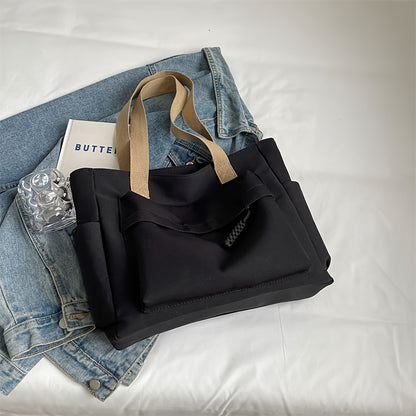 Nylon Tote Bag with Multiple Pocket Lightweight Foldable Design for Office Commute Shopping Fitness Storage Handbag Shoulder Bag