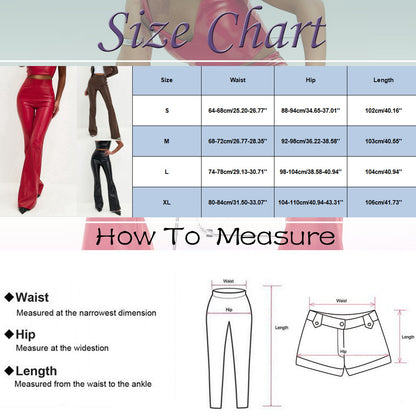 Women's High Waist Faux Leather Pants Solid Color PU Shiny Flared Trousers Slim Fit Bell Bottoms Sexy Pant for Women