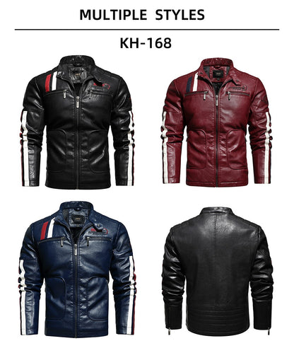 Vintage Motorcycle Jacket Men Fashion New Biker Leather Jacket Male Embroidery Bomber Coat Winter Fleece Pu Overcoat