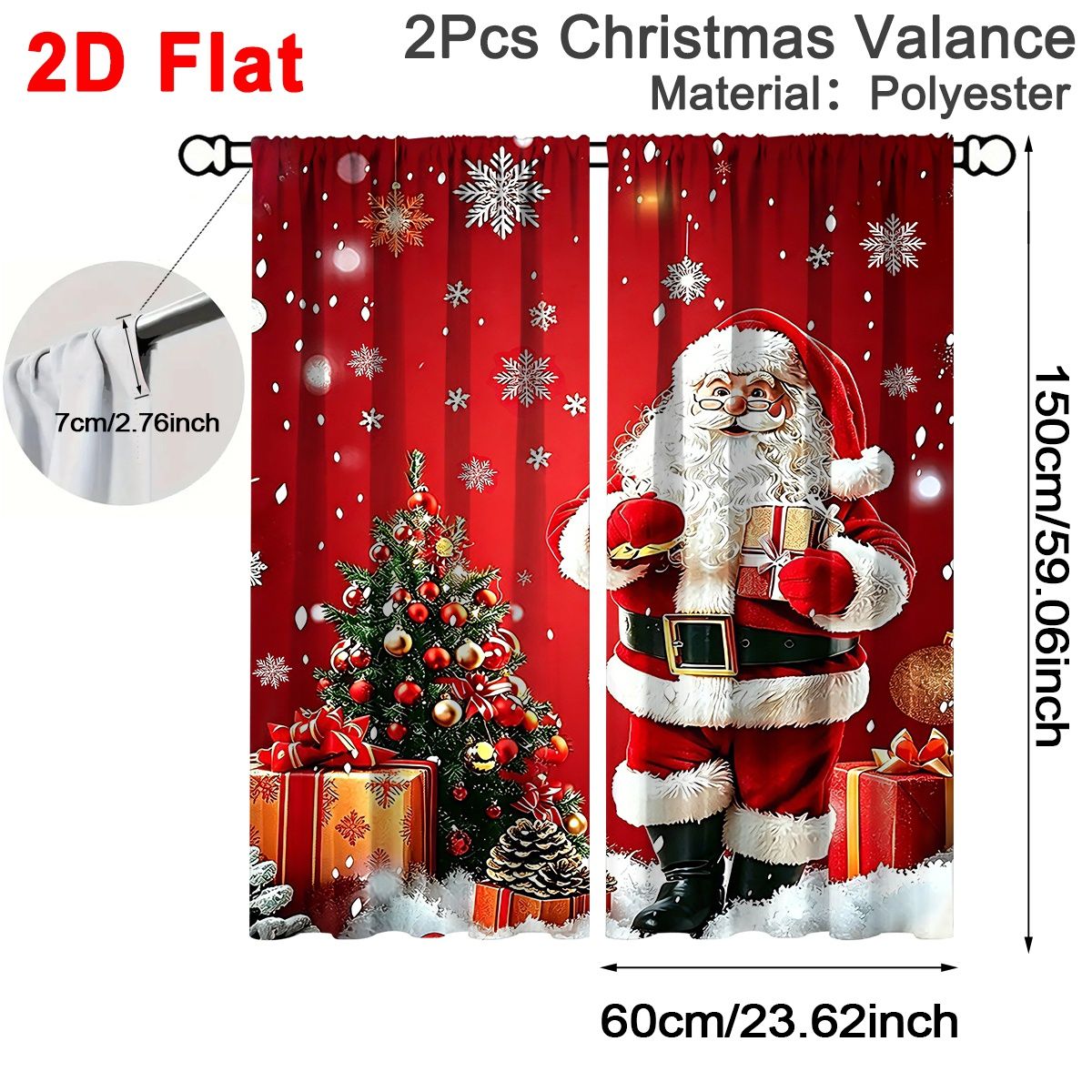 2pcs Merry Christmas Curtains Santa Xmas Tree Design 60*150cm Polyester Window Drapes for Home Bedroom Decor Festive Supplies