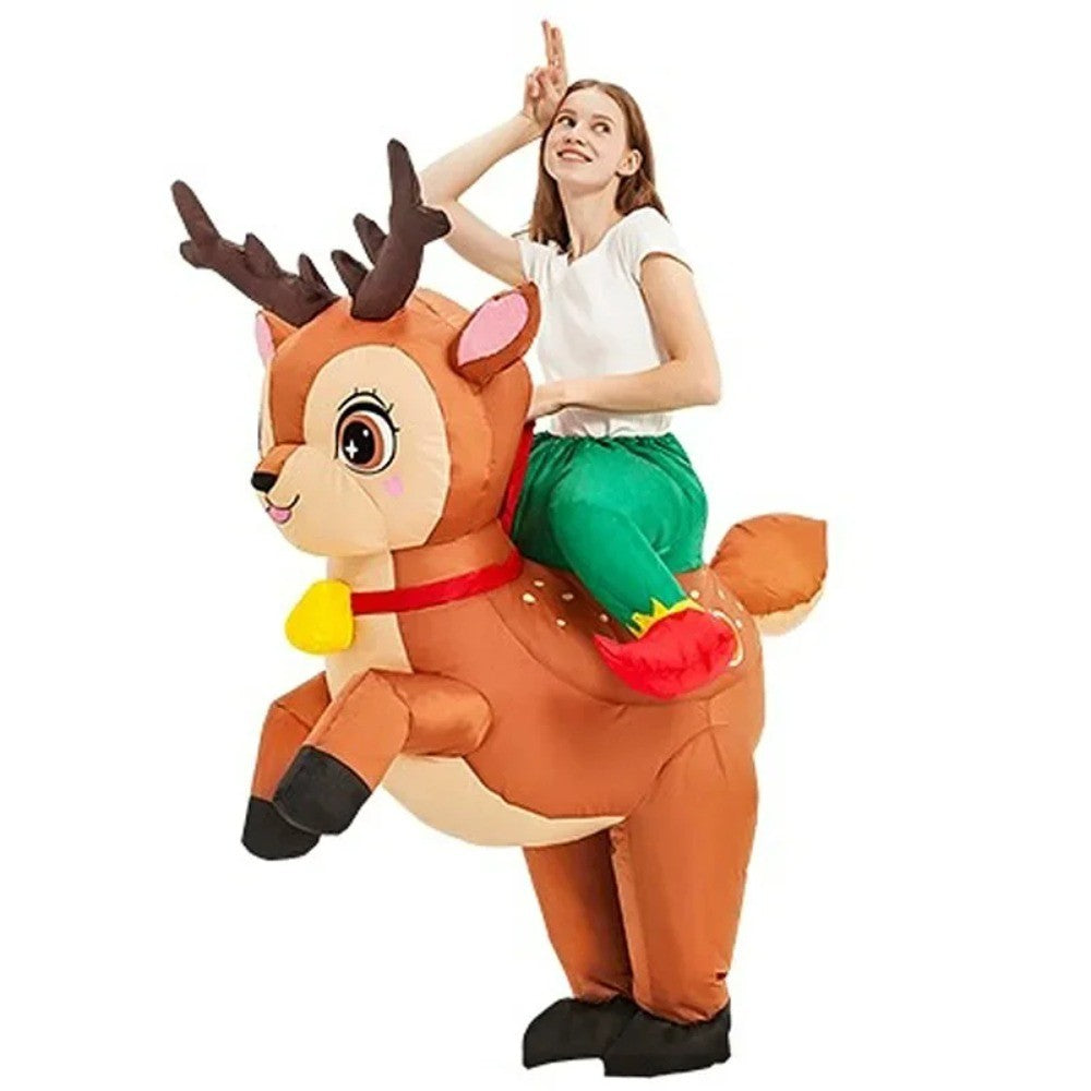 Inflatable Ride On Reindeer Costume Adult Funny Blow Up Elk Suit for Christmas Party Cosplay