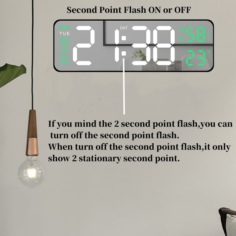 LED Electronic Alarm Clock 9-inch Wall Clock USB Powered Temperature and Humidity Display Auto-dimming Desktop Clock