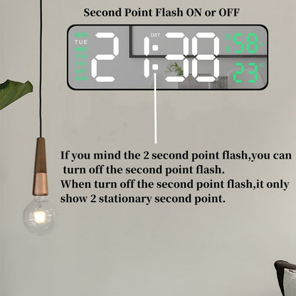 LED Electronic Alarm Clock 9-inch Wall Clock USB Powered Temperature and Humidity Display Auto-dimming Desktop Clock