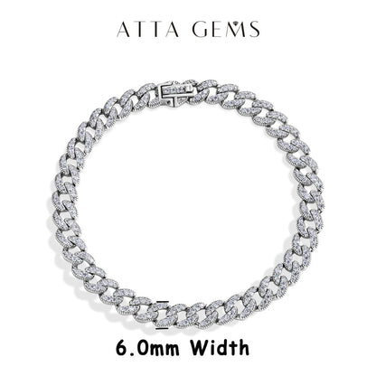 Corrente Cubana Completa de Moissanita ATTAGEMS DVVS1 para Homens e Mulheres, Prata Esterlina 925 Banhada a Ouro 18k, Pulseira de Tênis Hip Hop, Joia Fina