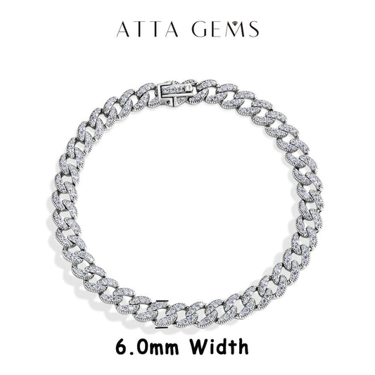 ATTAGEMS DVVS1 Full Moissanite Cuba Chain for Man Women 925 Sterling Silver 18k Gold Plated Hip Hop Tennis Bracelet Fine Jewelry