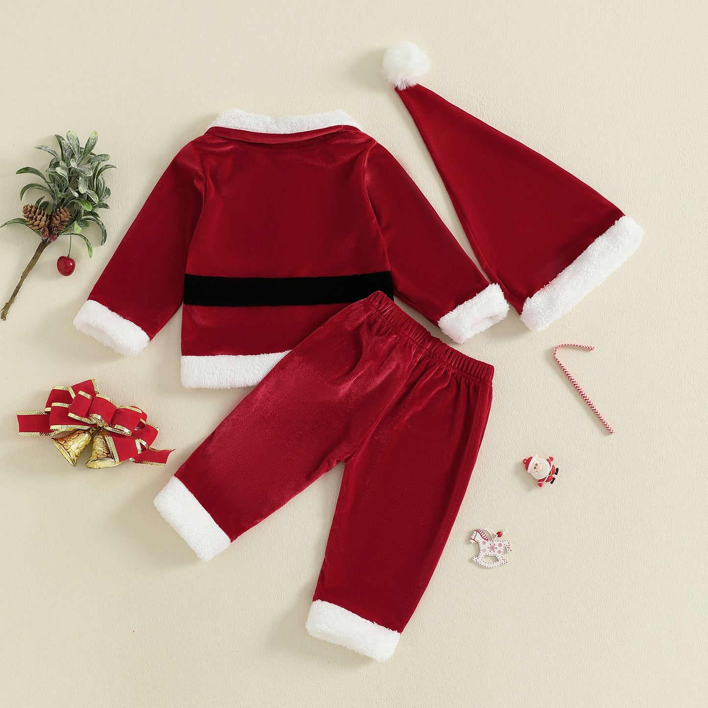 Christmas Infant Baby Girl Boy Velvet Clothes Toddler Long Sleeve Lapel Button Down Tops Elastic Waist Pants Santa Costume Set