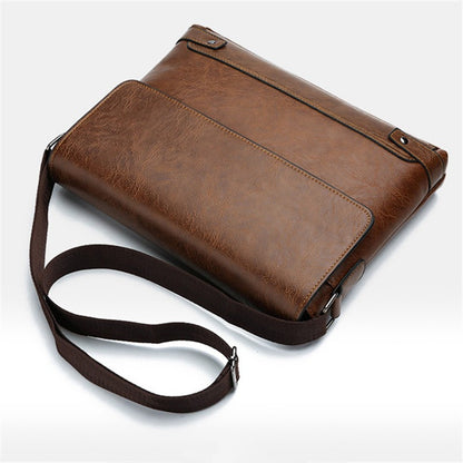 Men's Solid Color Retro Leather Shoulder Bag, Casual Business Crossbody BagS Horizontal A4 Paper Travel Bag Briefcase Laptop Bag