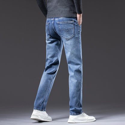 Autumn Winter New Business Men's Jeans Classic Fashion Stretch Washed Casual Denim Trousers Comfortable Straight Male pants