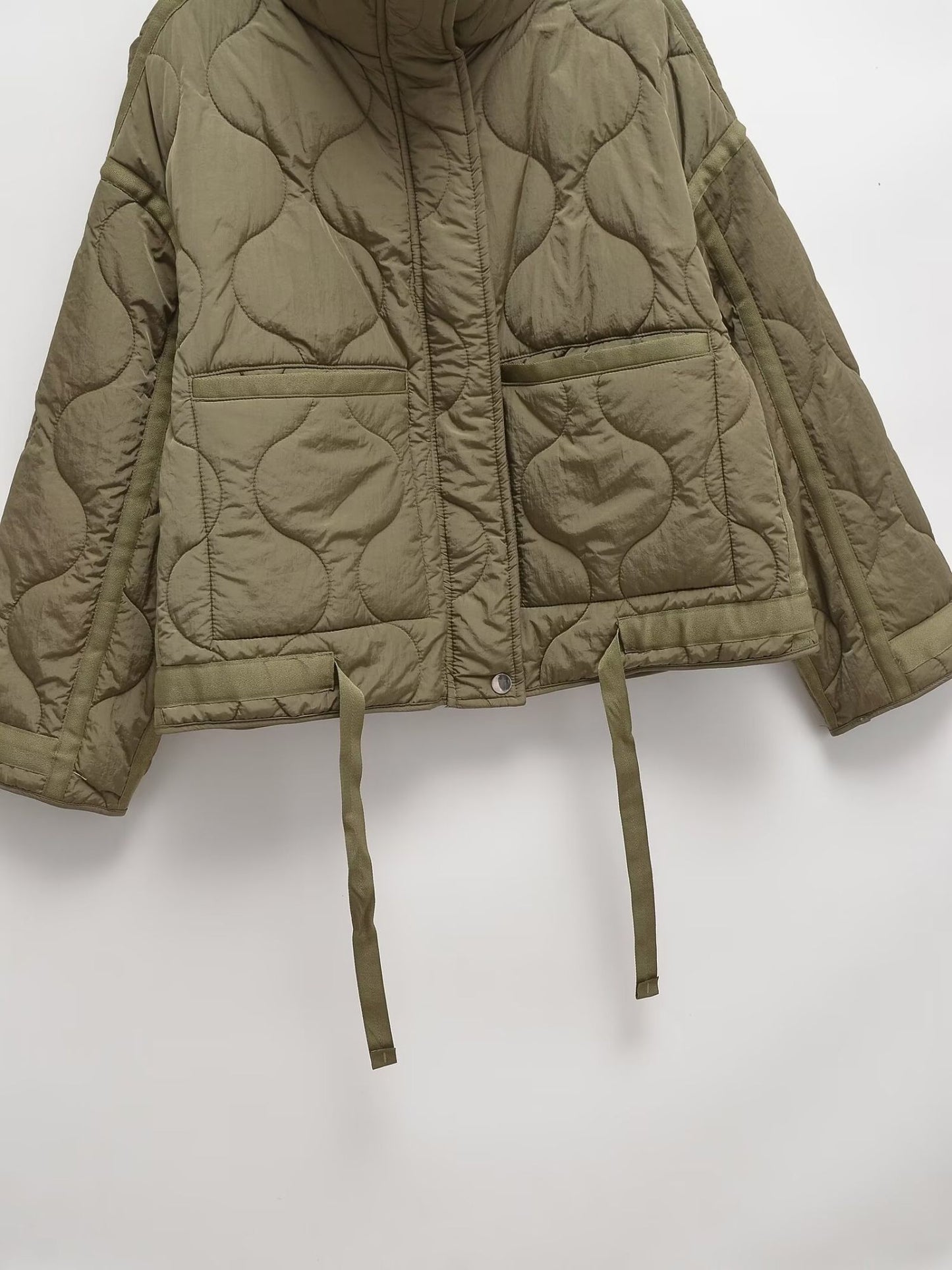 European and American style winter new style stand collar loose drawstring zipper cotton jacket for women