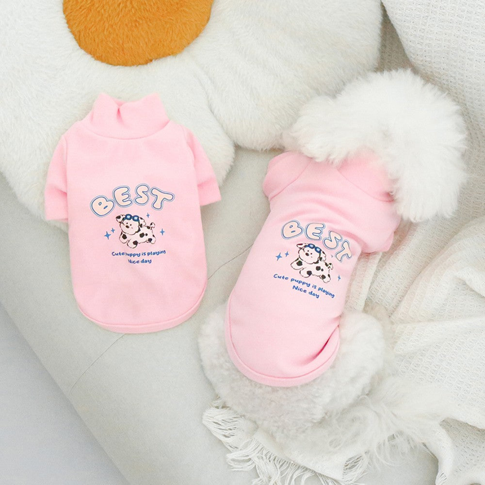 Camisa de base quente com gola alta de pelúcia para animais de estimação, moletom grosso de desenho animado para outono e inverno, roupas para cães para atividades ao ar livre