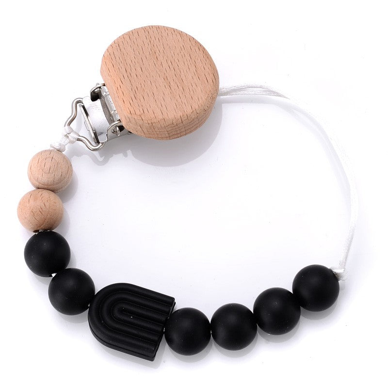 Baby Pacifier Clips Holder Silicone Cartoon Animal Teething Chain Wood Teether For Baby Pacifier Chain Nursing Chew Toys Gift