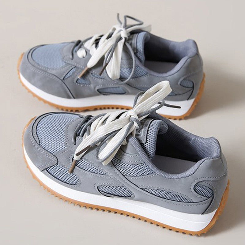 Gray Lace Up Sneakers for Women Breathable Mesh Sports Shoes Woman Autumn Winter Non Slip Soft Insole Vulcanize Shoes Mujer