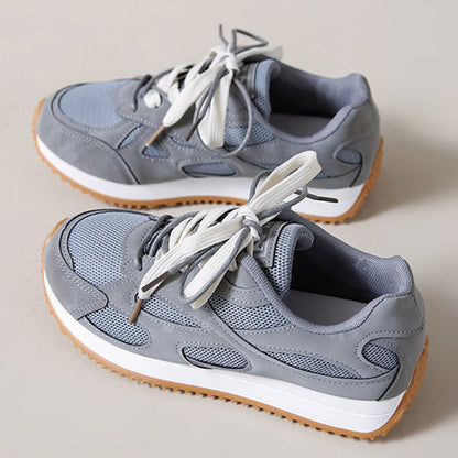 Gray Lace Up Sneakers for Women Breathable Mesh Sports Shoes Woman Autumn Winter Non Slip Soft Insole Vulcanize Shoes Mujer