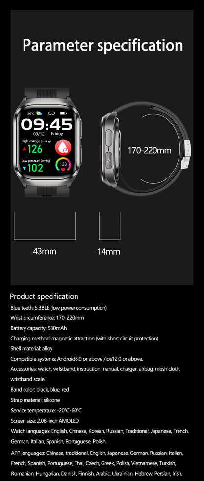 New Air Pump Airbag True Blood Pressure Health Measure Smart Watches Men Micro Physical Examination Fitness Sport SmartWatch NFC