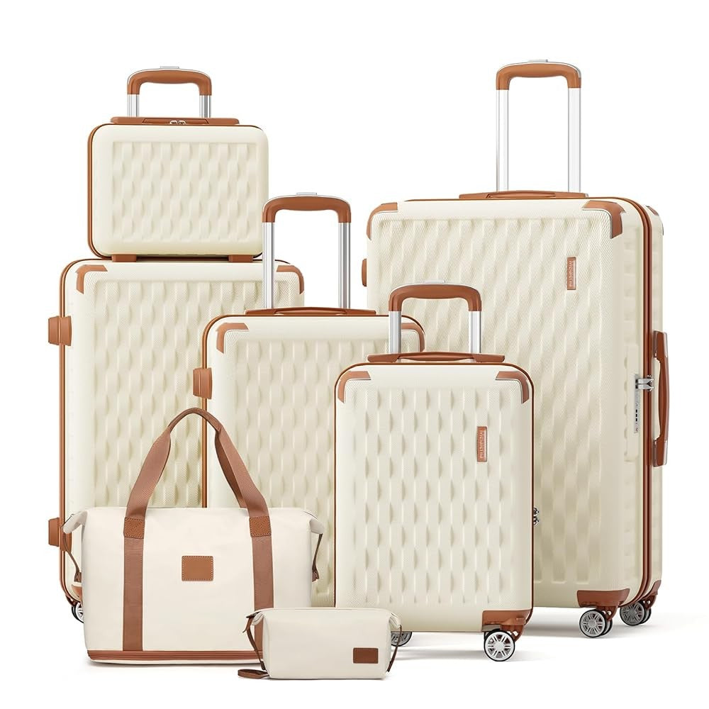 Melalenia Conjunto de Bagagem de Viagem de 7 Peças, Mala Rígida Leve e Durável com Bolsa de Viagem e Necessaire, Cadeado TSA