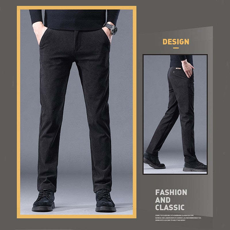 New Fleece Pants Men Casual Work Business Trousers Winter Corduroy Straight Slim Pants Outdoor Streetwear Thick Warm Sweatpants