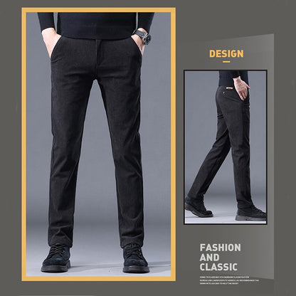 New Fleece Pants Men Casual Work Business Trousers Winter Corduroy Straight Slim Pants Outdoor Streetwear Thick Warm Sweatpants