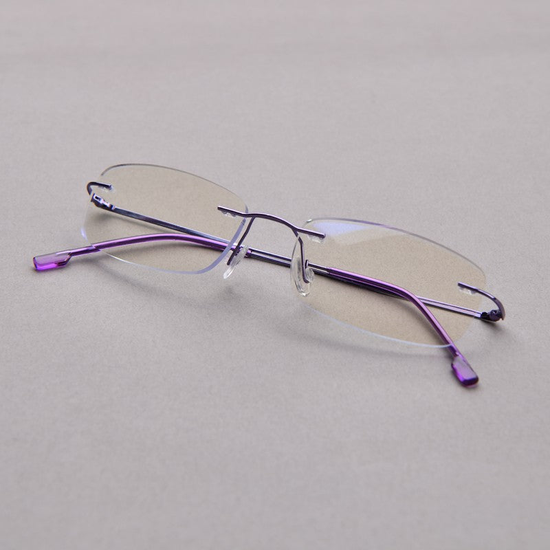 Anti Blue Light Titanium Alloy Rimless Silver Frame Men Women Rectangular 10g Reading Glasses Rimless Prescription Eyeglasses