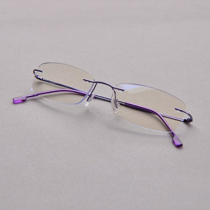 Anti Blue Light Titanium Alloy Rimless Silver Frame Men Women Rectangular 10g Reading Glasses Rimless Prescription Eyeglasses