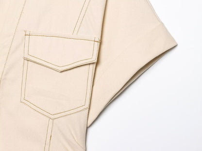 ETJ 2025 summer new TRAF women's elegant fashion waist pleated V-neck short-slee