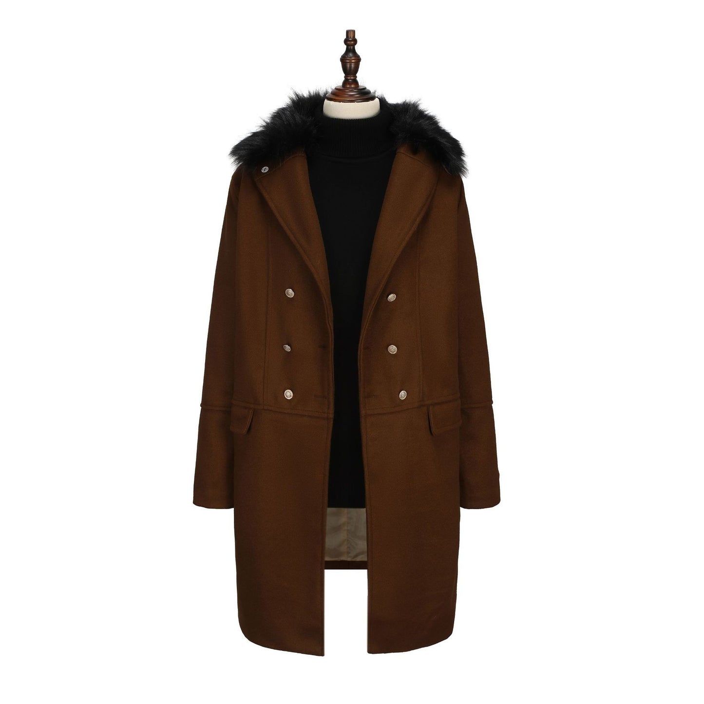 European and American Men's Casual Woolen Coat for Autumn and Winter, Young Men's Double-breasted Fur Collar Overcoat S-5XL