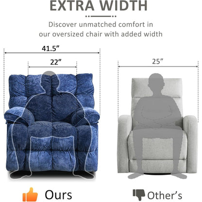 Oversized Rocker Recliner Chair,Power Swivel Recliner for Living Room,Overstuffed Extra Wide Rocking Recliners with Padded Lumba