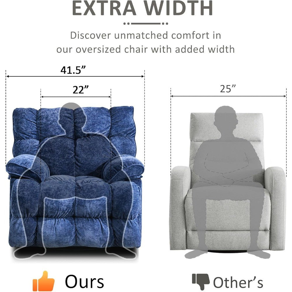 Oversized Rocker Recliner Chair,Power Swivel Recliner for Living Room,Overstuffed Extra Wide Rocking Recliners with Padded Lumba