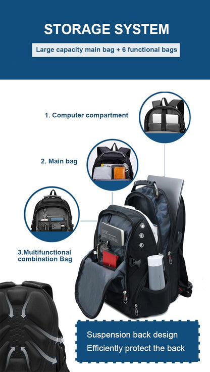 Mochila Masculina Antifurto Impermeável para Notebook de 17 polegadas com Carregamento USB, Mochila de Viagem de Negócios e Escolar Masculina