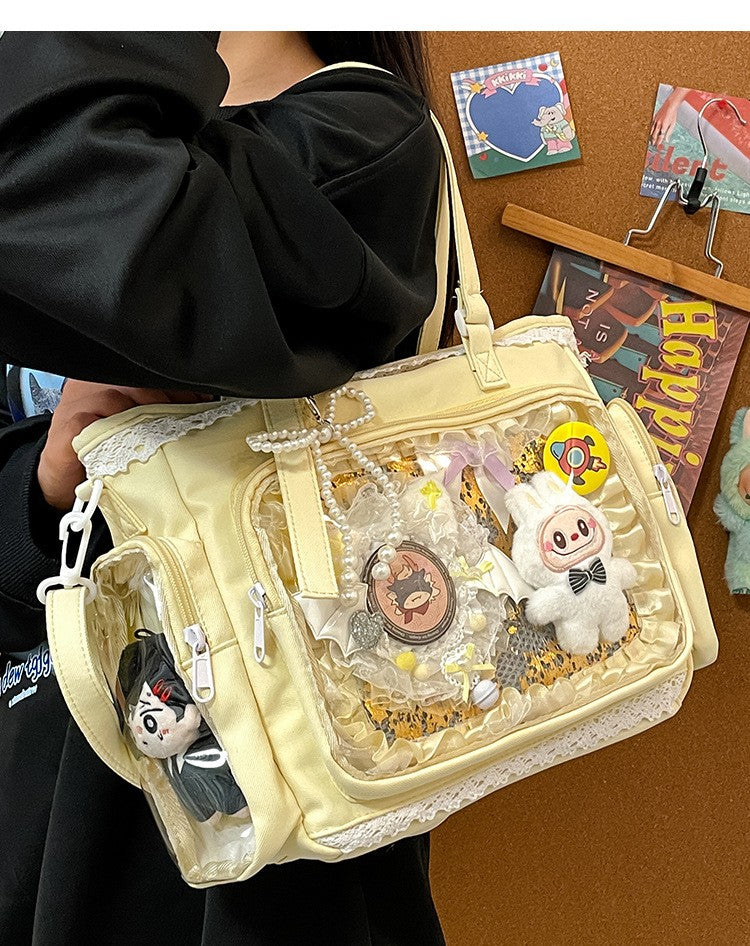 New Japanese Style Transparent Crossbody Bag Cute Candy Color Commuting Shoulder Bag for Girls Simple and Casual Texture Ita Bag