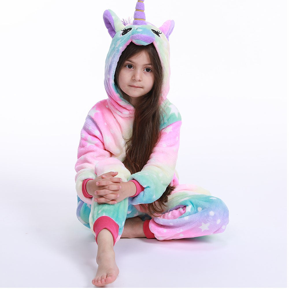 Winter Kids Pajama Sets Soft Warm Flannel Unicorn Costume Kigurumi Boy Girl Onesie Set Panda Tiger Bunny Deer Lion Pyjamas Suit