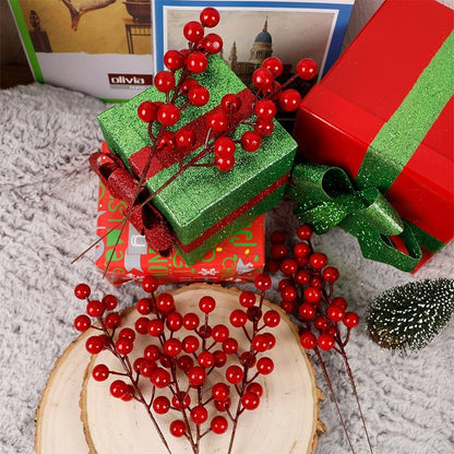 10Pcs Christmas Decoration Artificial Red Berries Bouquet Christmas Tree Ornament DIY Wreath Xmas New Year 2026 Gifts Accessory