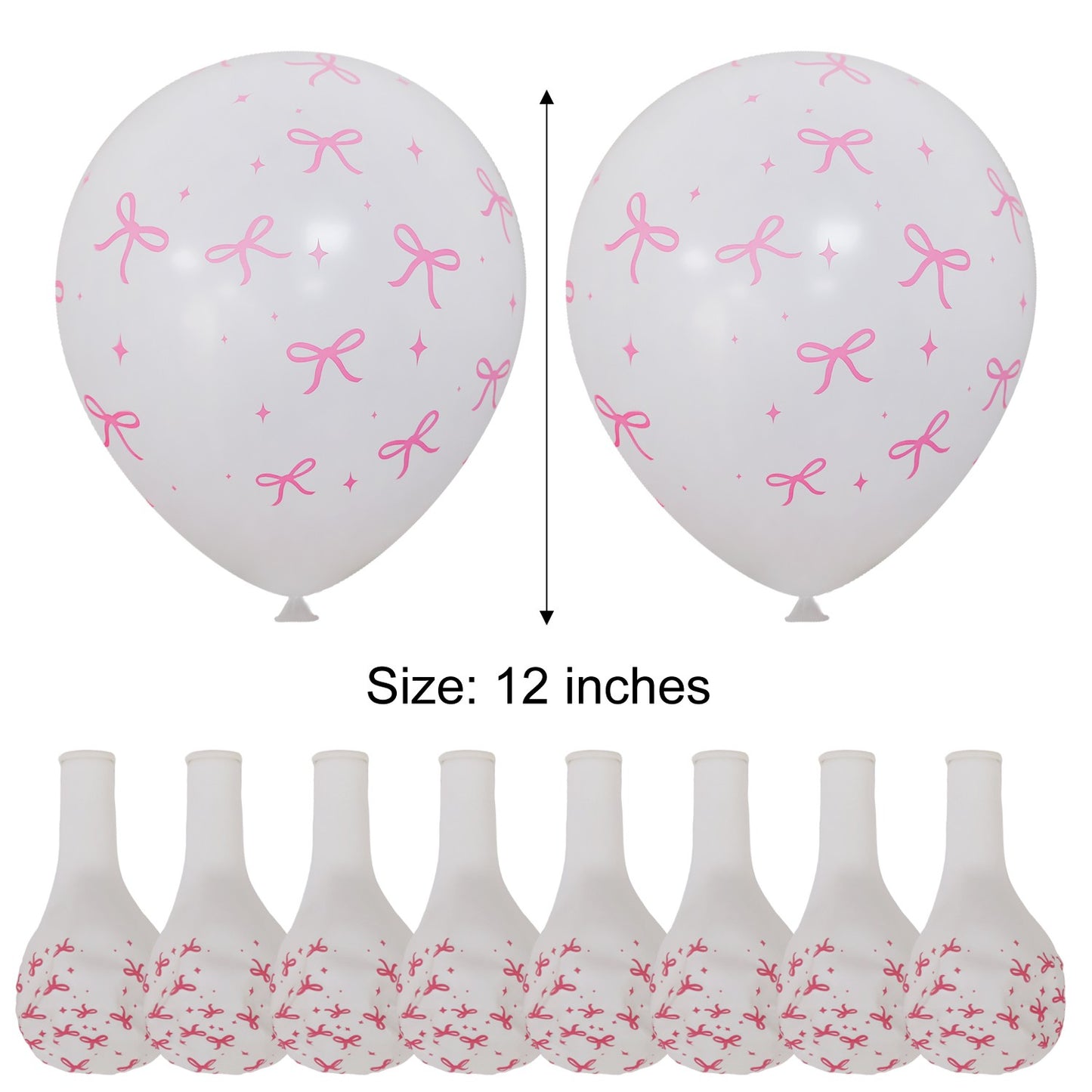50/10pcs Bow Theme Latex Balloon 12 Inches Bowknot Print White Balloons for Kids Girls Birthday Baby Shower Wedding Party Decor
