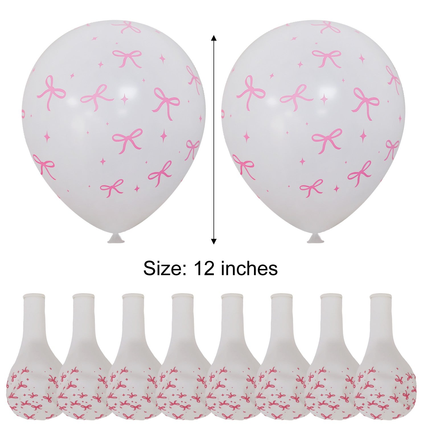 50/10pcs Bow Theme Latex Balloon 12 Inches Bowknot Print White Balloons for Kids Girls Birthday Baby Shower Wedding Party Decor