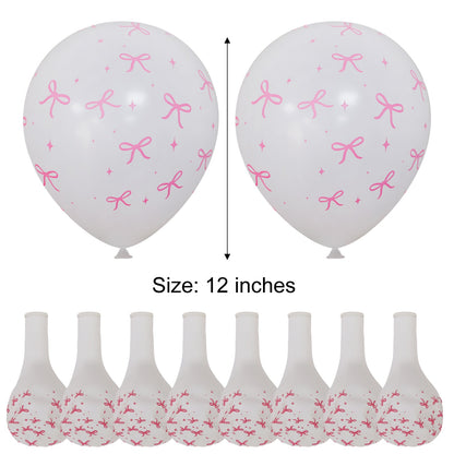 50/10pcs Bow Theme Latex Balloon 12 Inches Bowknot Print White Balloons for Kids Girls Birthday Baby Shower Wedding Party Decor