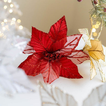 Gold Simulation Christmas Flower Christmas Tree Decorative Flower 20cm Sequin Velvet Ecoration